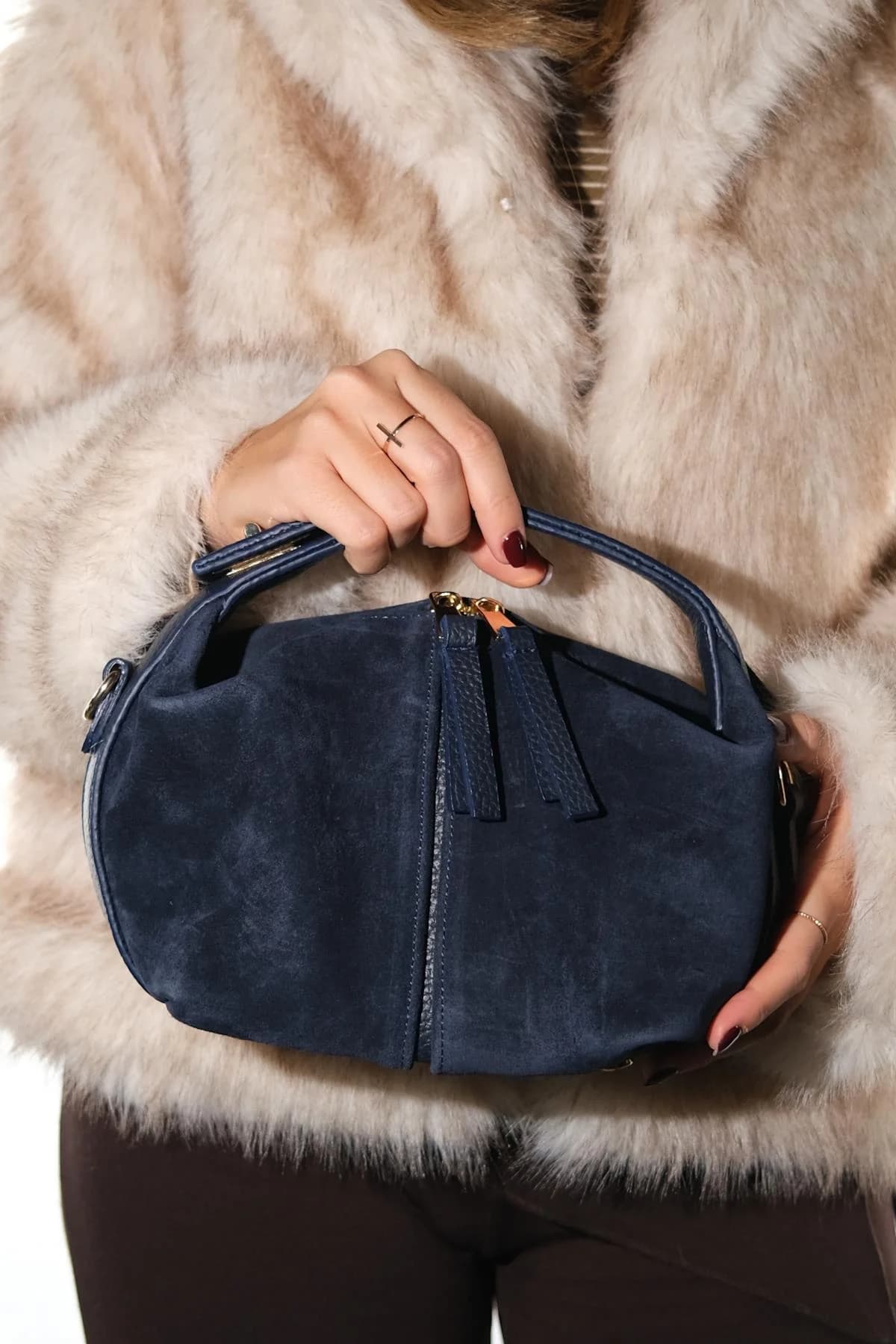 Navy Genuine Leather Shoulder Bag – image 1