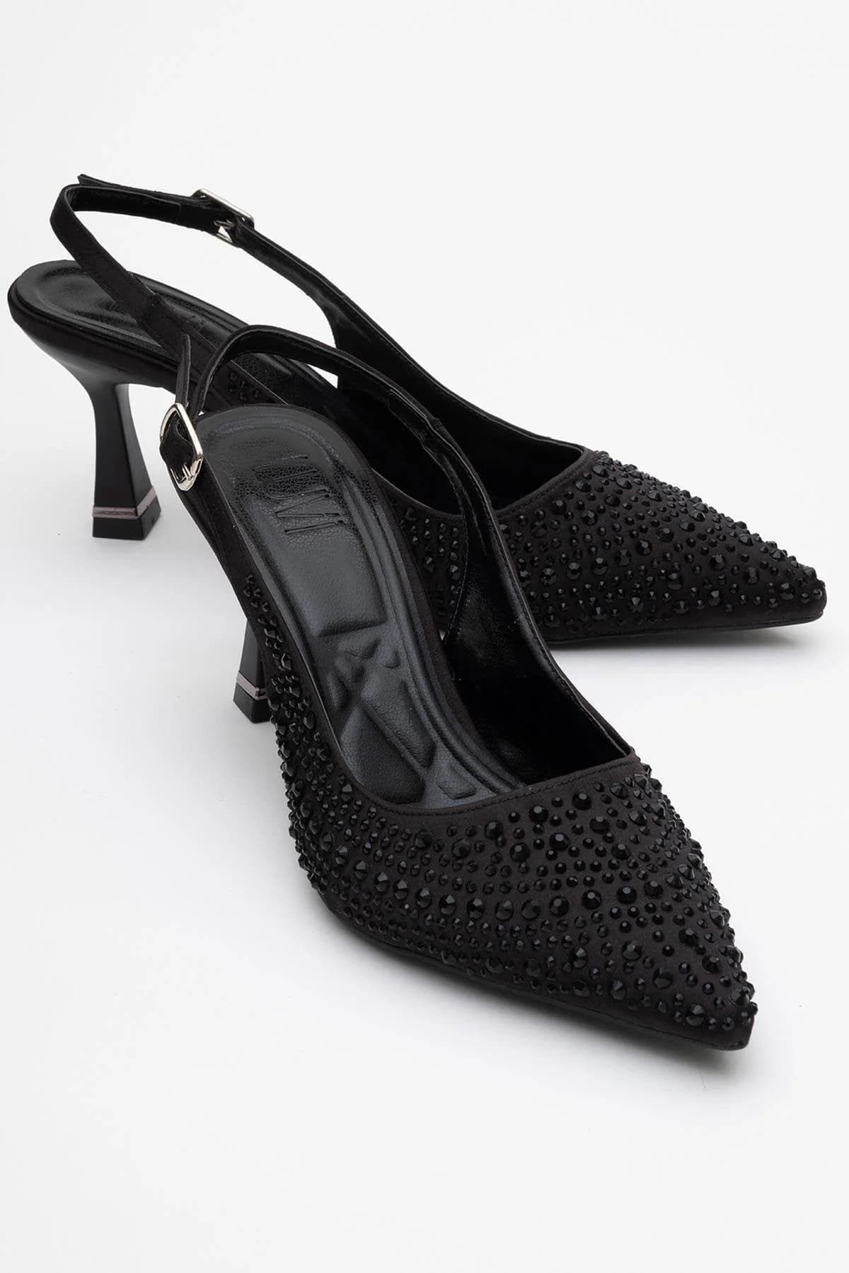 Juan - Black Satin Embellished Evening Shoe (Women)