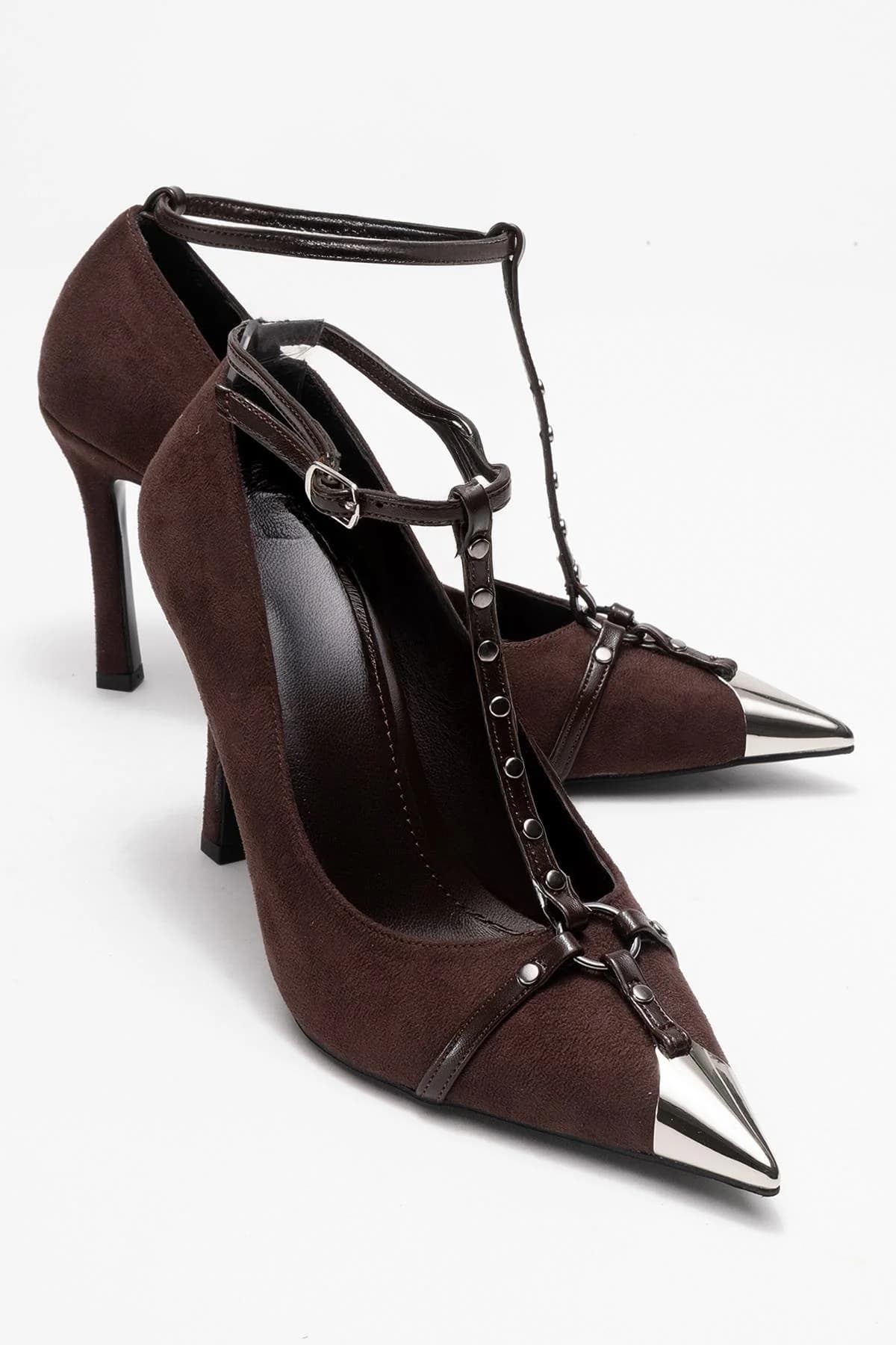 Juliana - Brown Strapped Metallic Toe Heeled Shoe (Women)