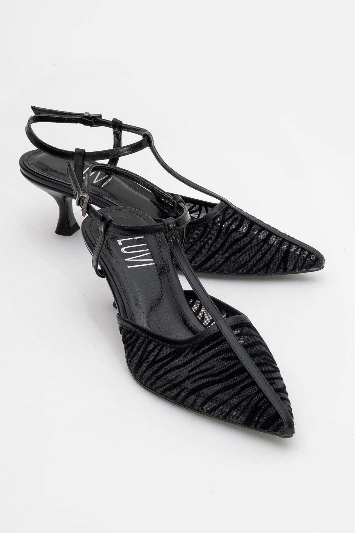 Lare - Black Mesh Patterned Pointed-Toe Low Heel Shoe (Women)