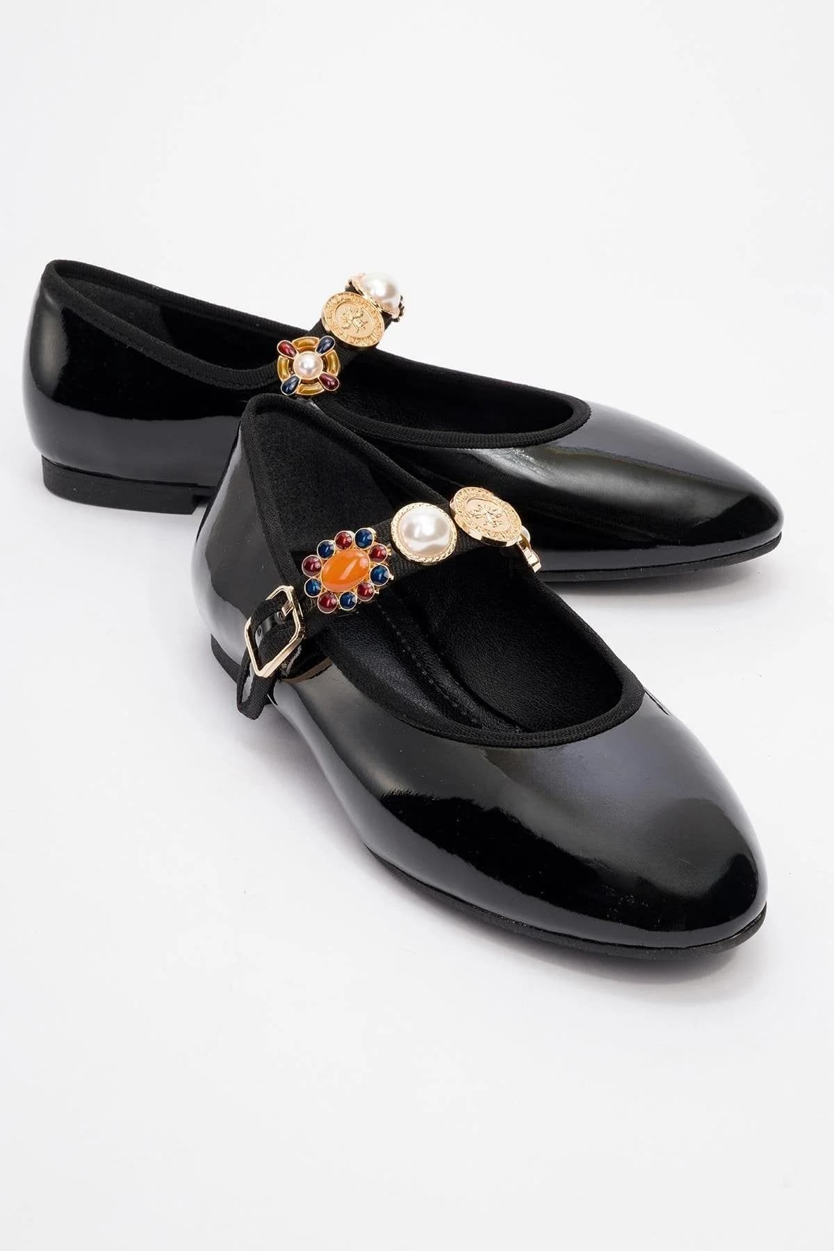 Lauras - Black Patent Embellished Ballet Flat (Women)