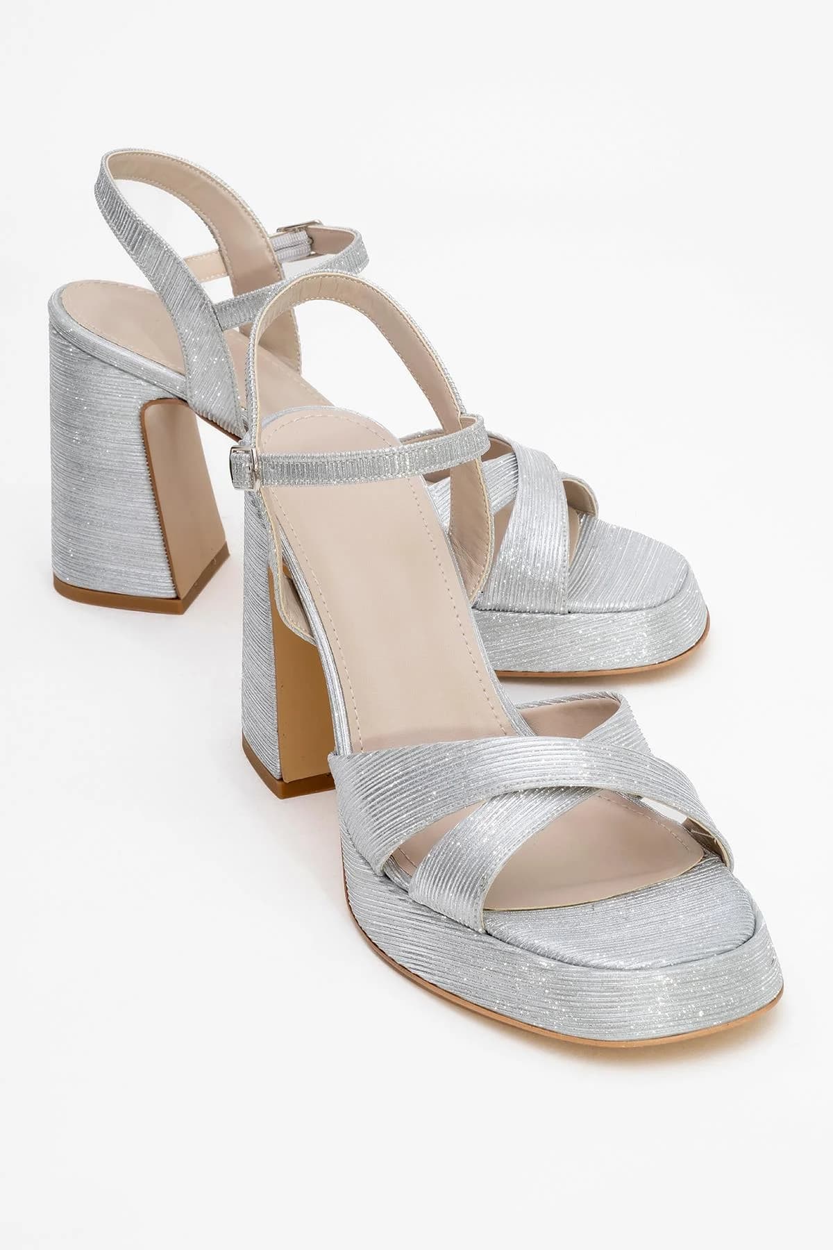 Silver Striped Platform Heel Shoe – image 1