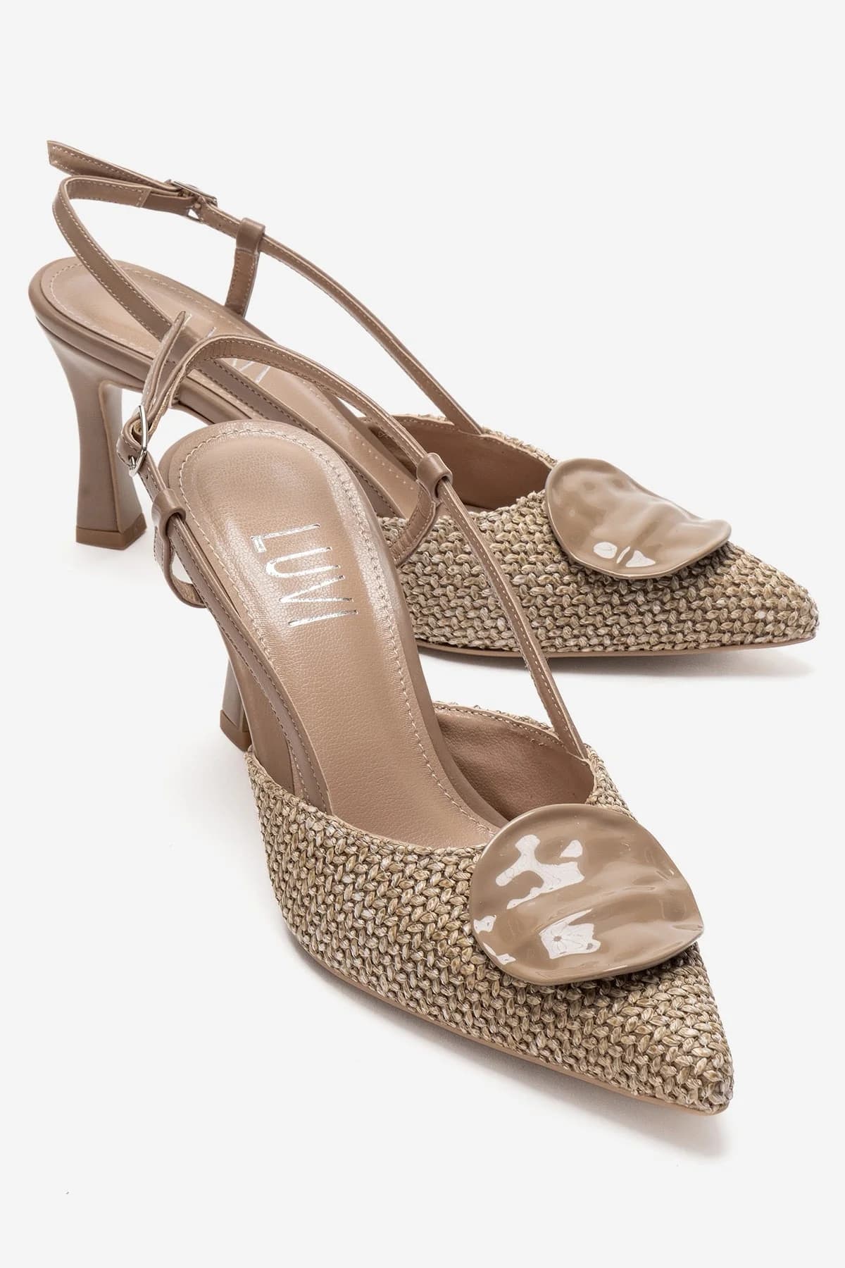 Taupe Woven-Textured Stiletto Heel Pump – image 1