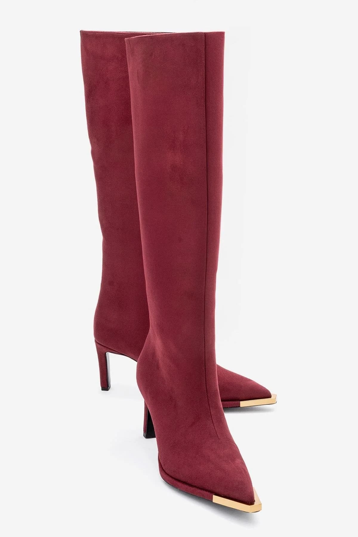Lexa - Burgundy Gold-Detail Pointed Toe Knee-High Boot (Women)