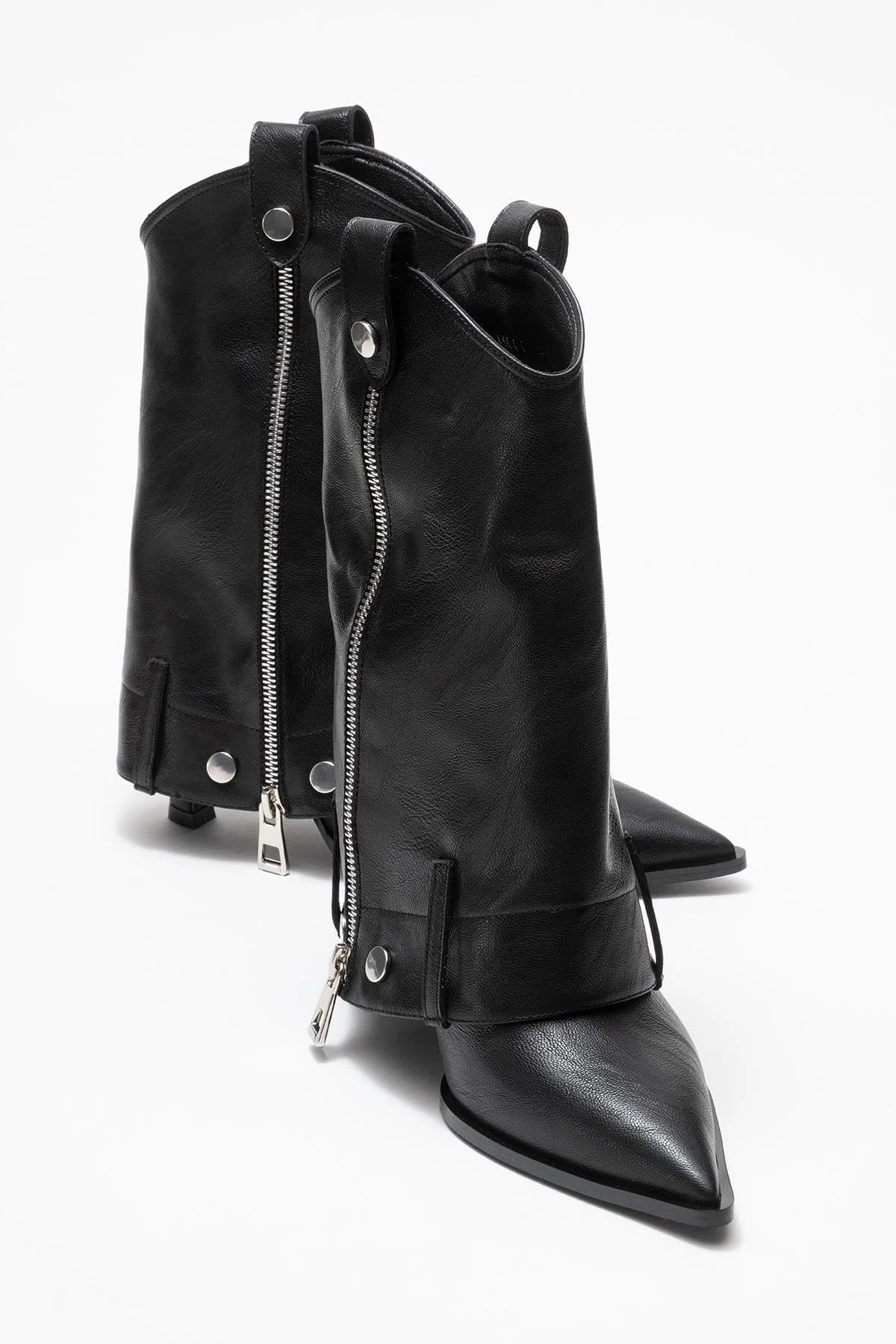 Lola Black Zip Pointed Toe Heeled Boot – image 1