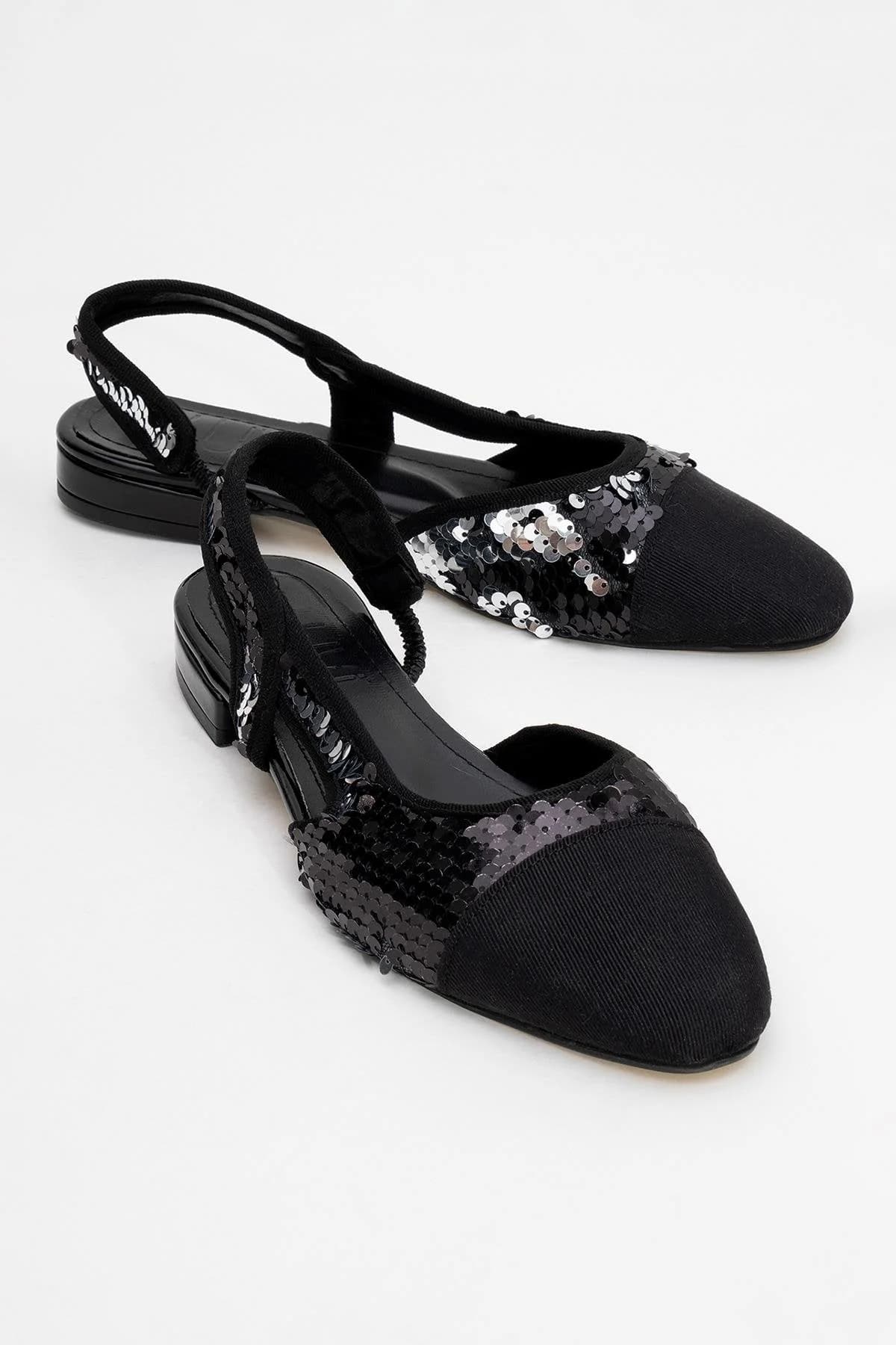 Lujo - Black Sequin Backless Flat Ballerina (Women)