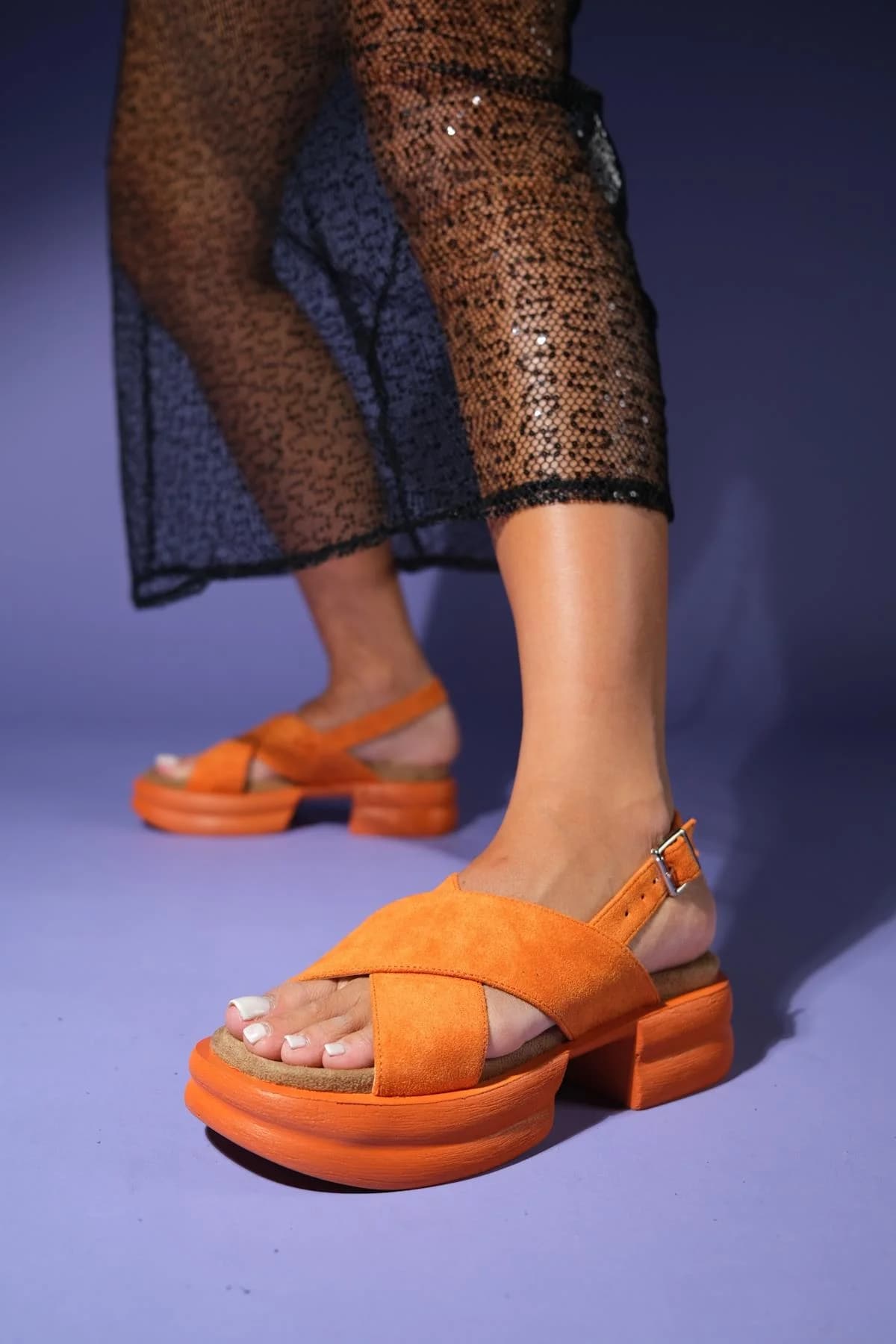 Lungo - Orange Cross-Strap Chunky Platform Sandal (Women)