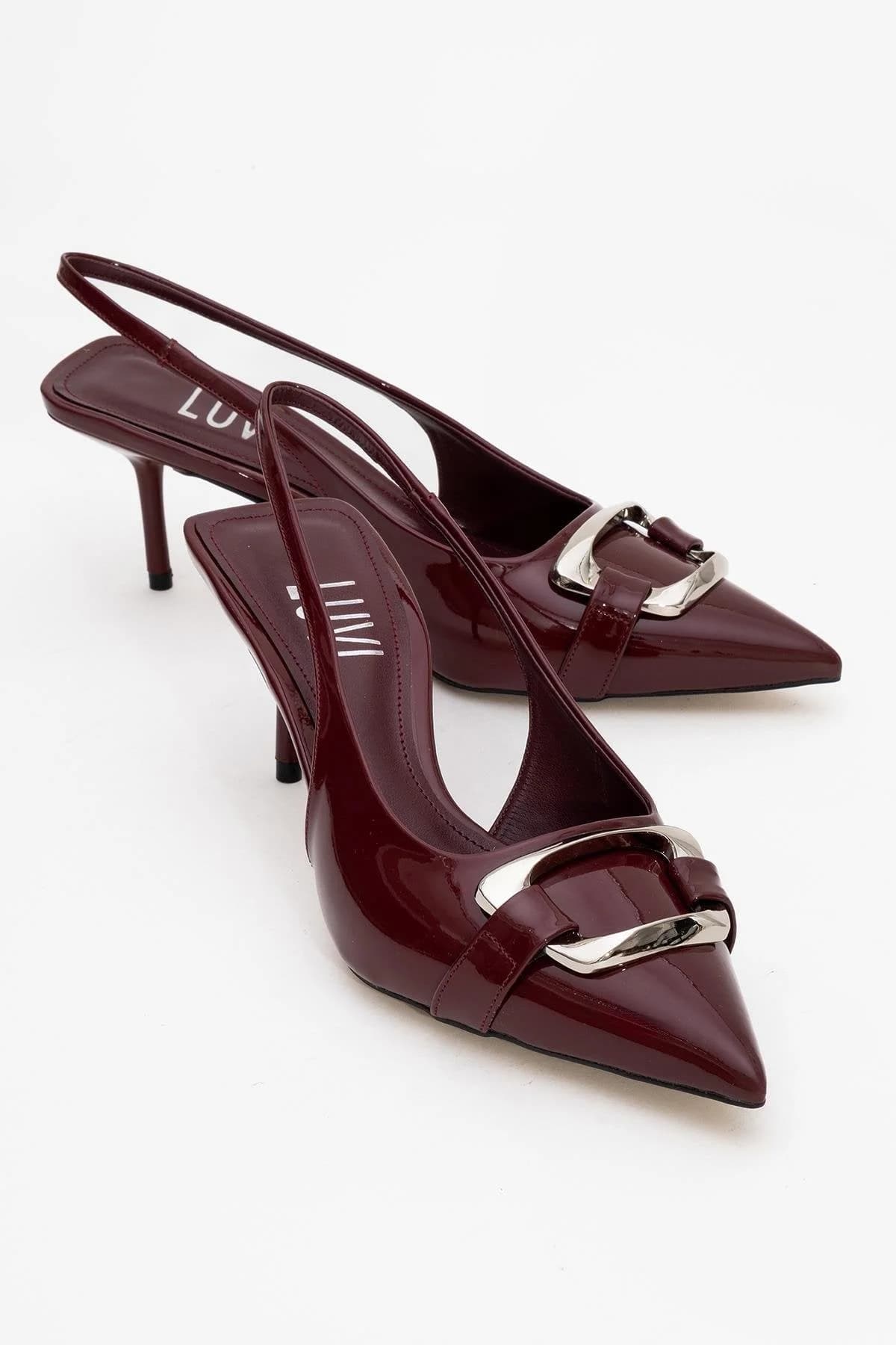 Lustre - Burgundy Patent Buckle Pointed Toe Heeled Shoe (Women)