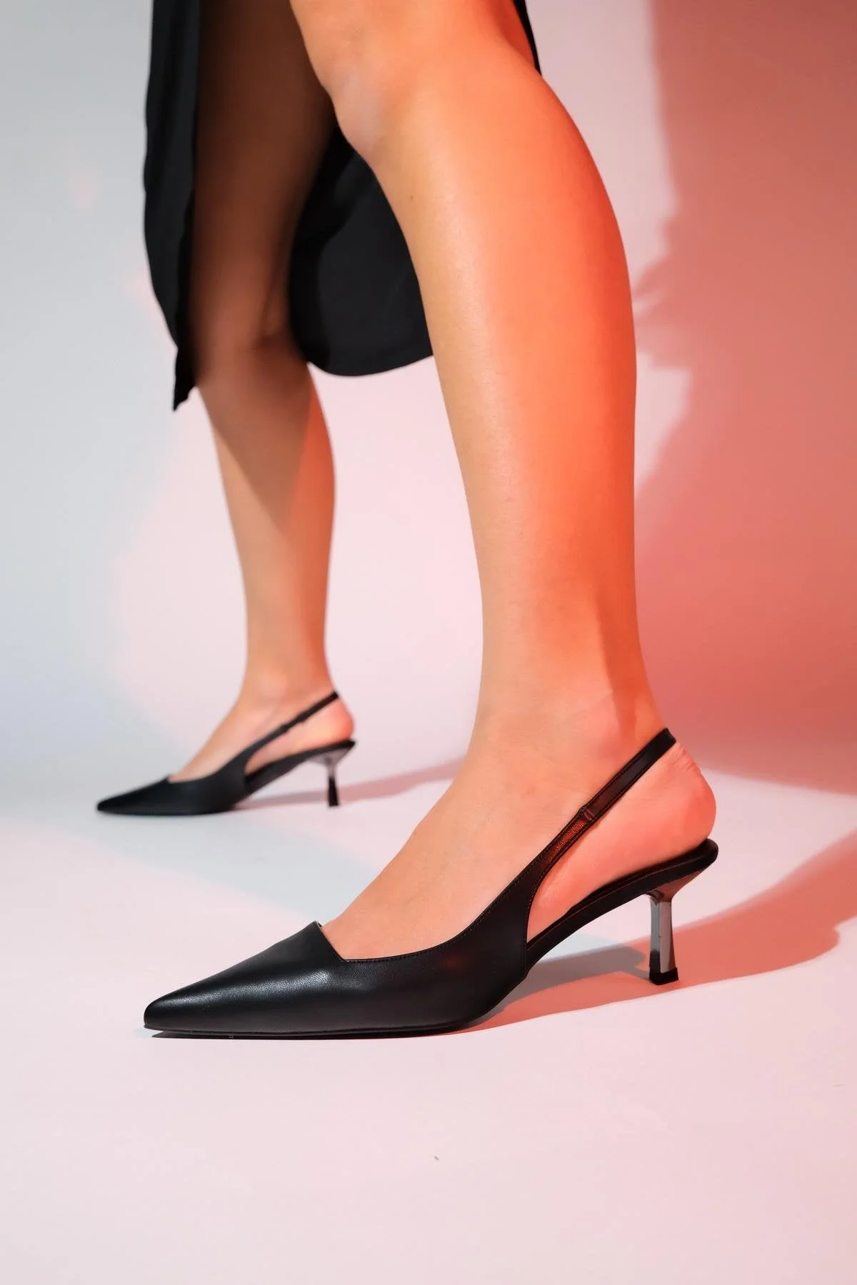 Black Pointed Toe Backless Stiletto Pump – image 1