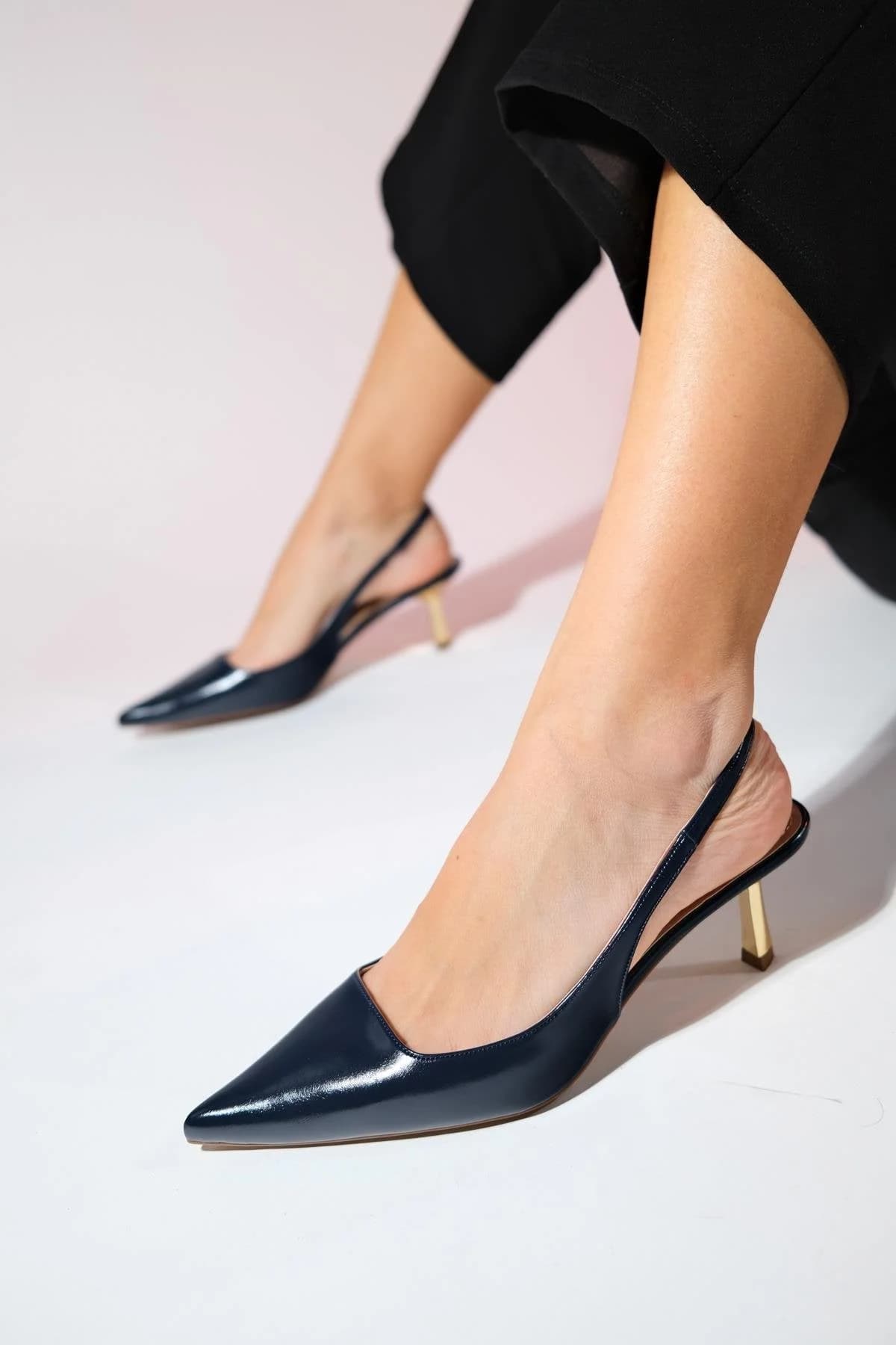 Marten - Navy Pointed Toe Backless Stiletto (Women)