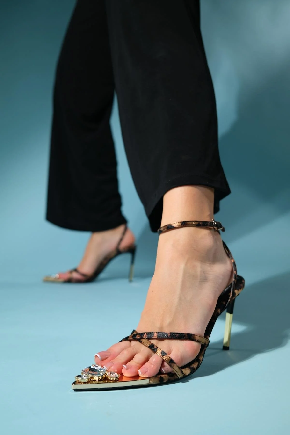 Melossa - Black Yellow Patterned Jeweled High Heel Shoe (Women)