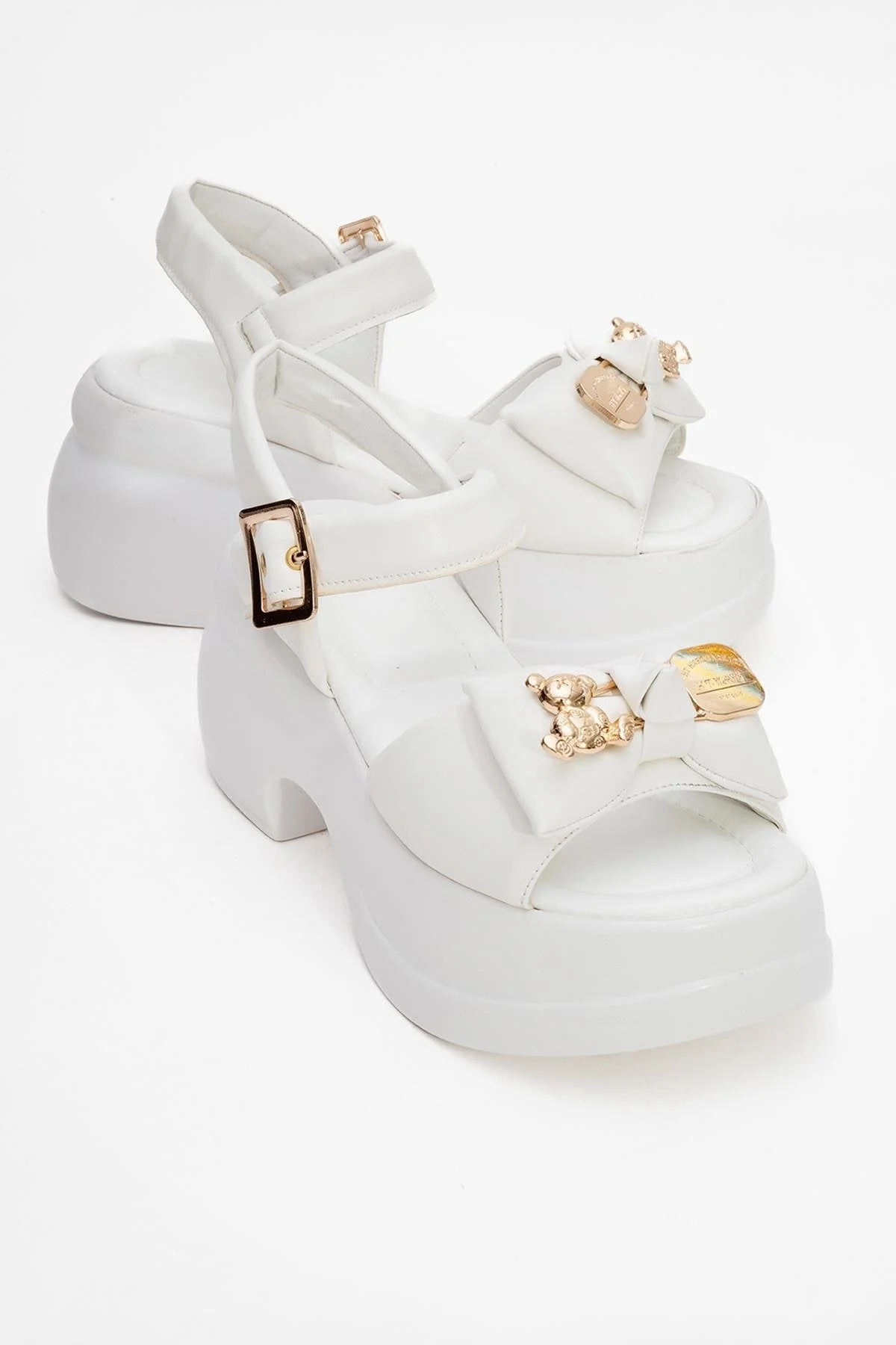 Merida White Buckle Platform Sandal (Women)
