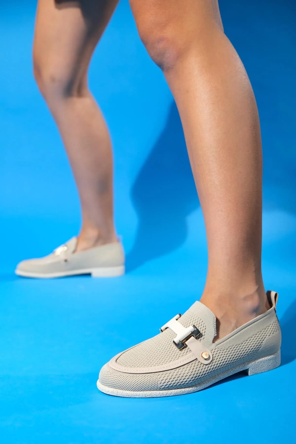 Michigan - Beige Knit Buckle Loafer Shoe (Women)