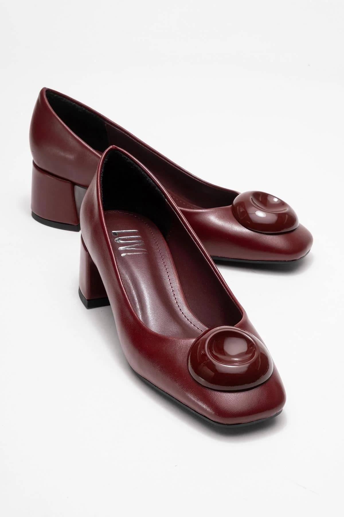 Mila - Burgundy Buckle Square Toe Block Heel Shoe (Women) – image 1