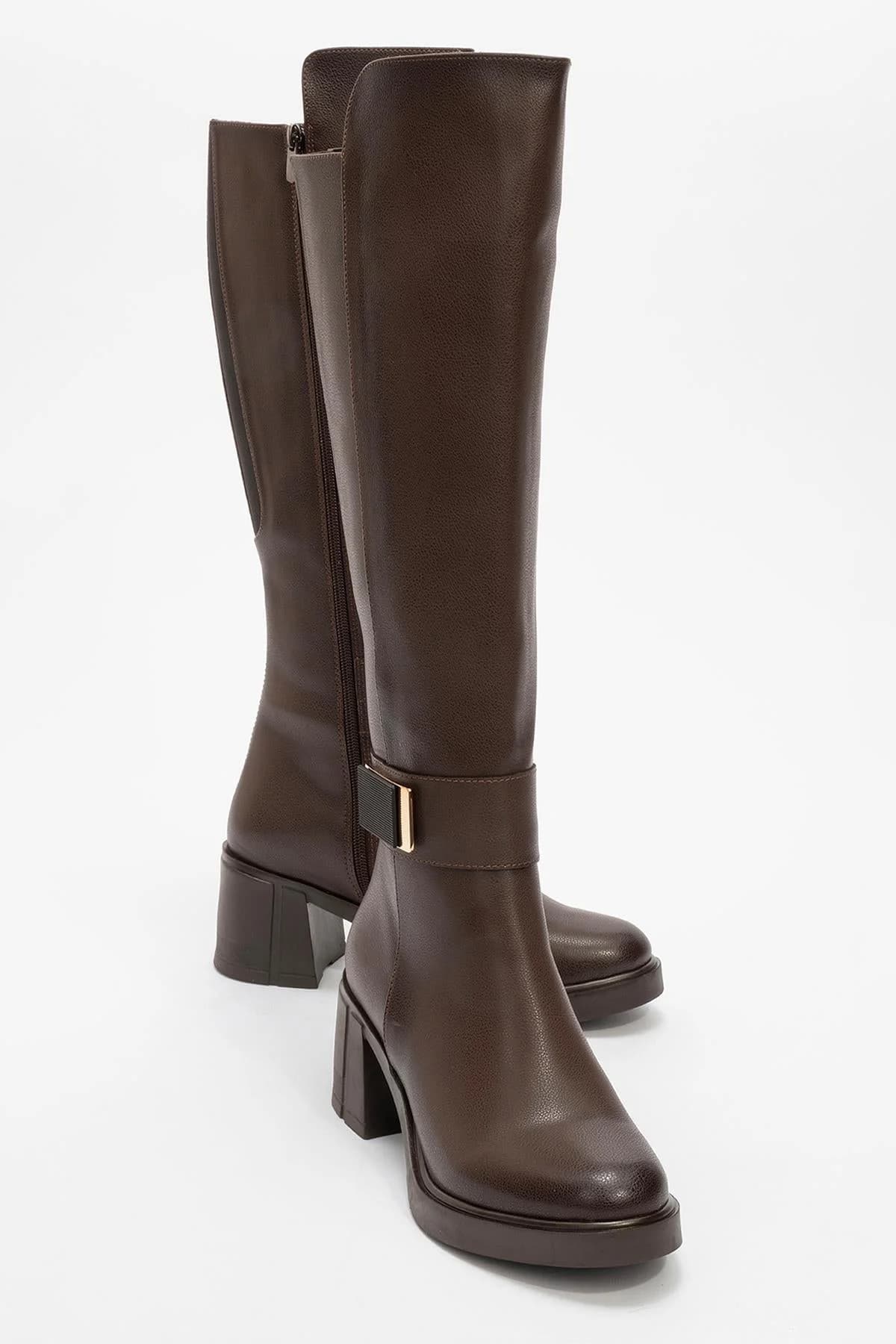 Cognac Block Heel Knee-High Boot – image 1