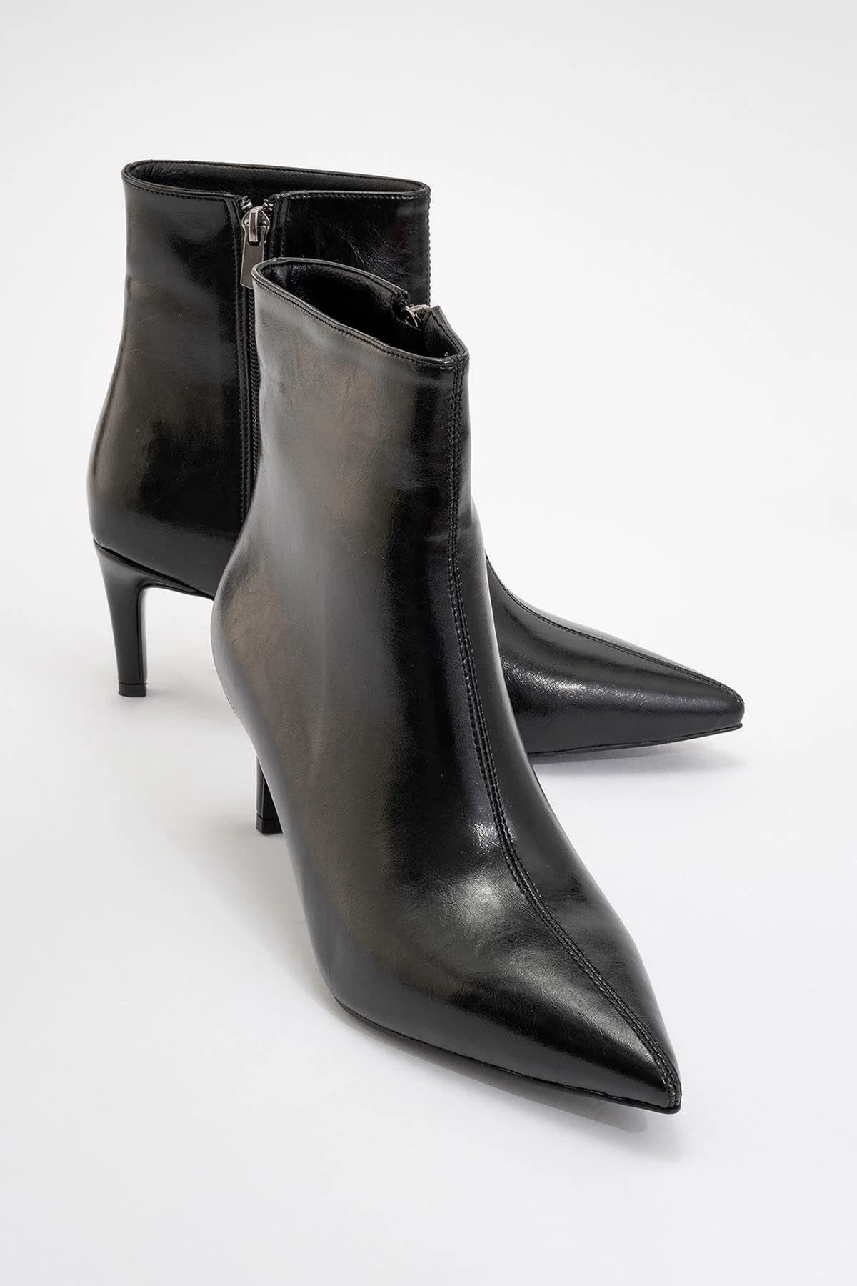 Black Pointed Toe Slim Heel Boot – image 1