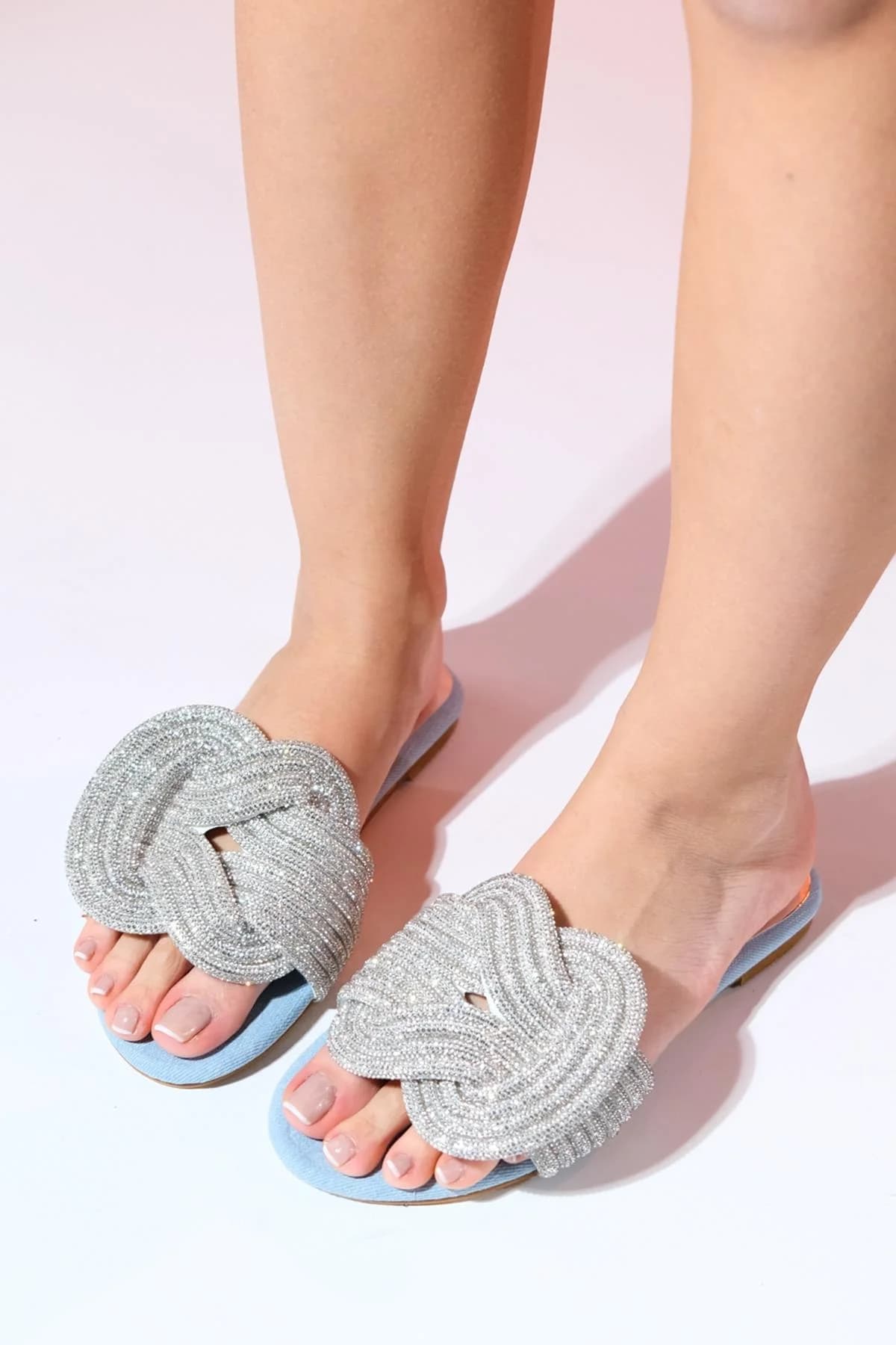 Obre - Denim Blue Embellished Slide (Women)