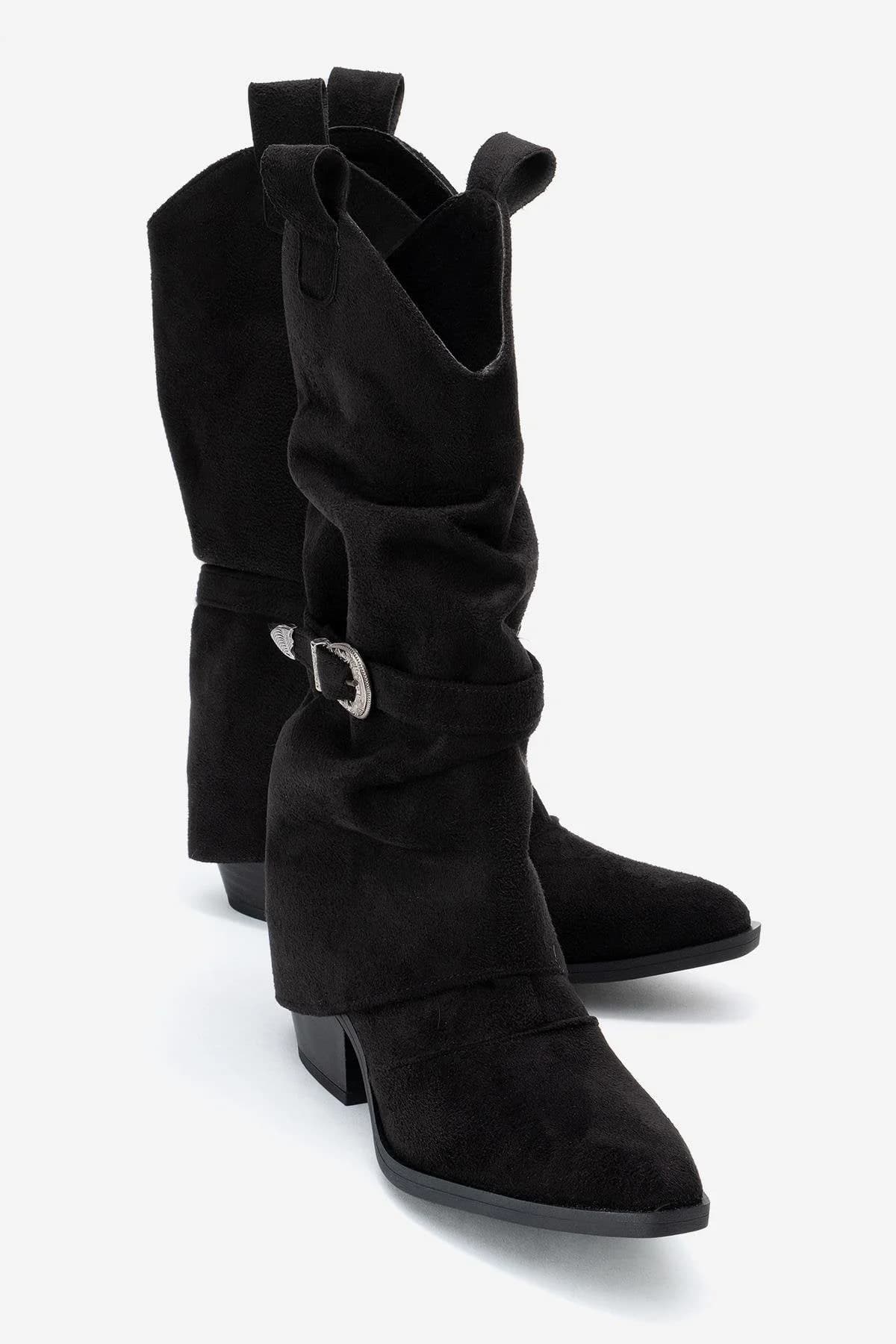 Okus Black Buckle Chunky Heel Short Boot – image 1