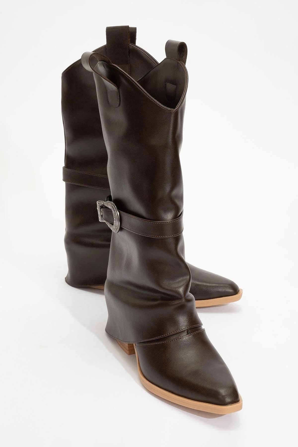 Okus - Brown Buckled Block Heel Ankle Boot (Women)