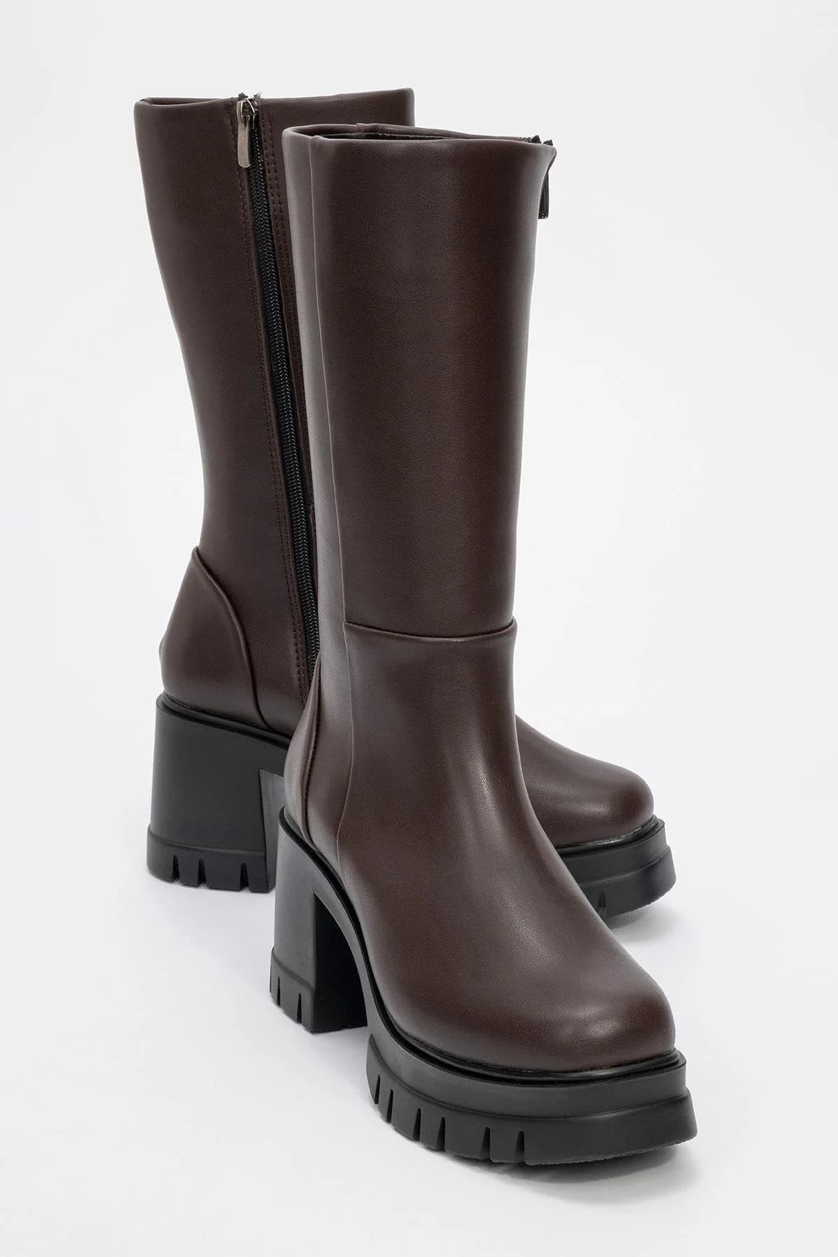 Olia - Brown Block Heel Boot (Women)