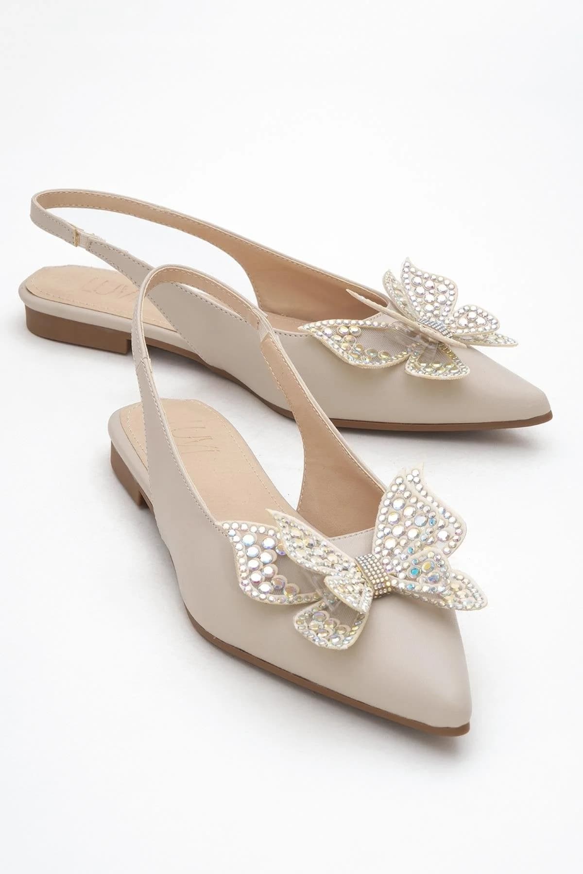 Oriol - Beige Pointed Toe Open-Back Ballet Flat (Women)