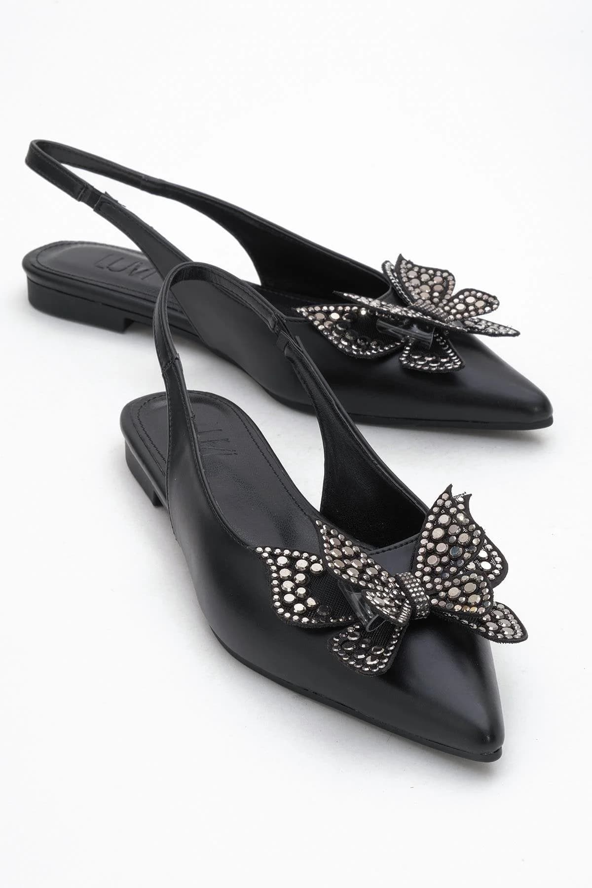 Oriol - Black Pointed Toe Open-Back Ballet Flat (Women)