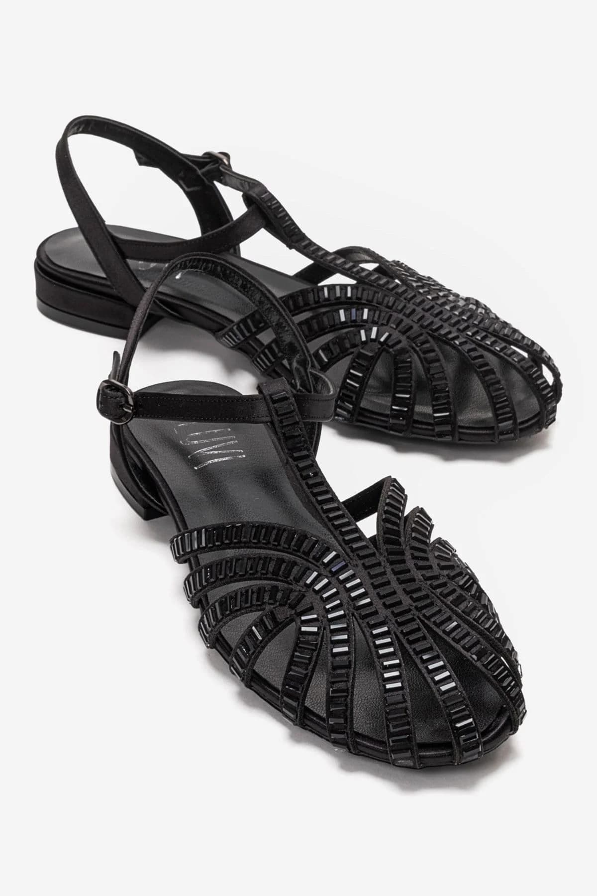 LAVINA - Black Satin Embellished Sandal (Women)