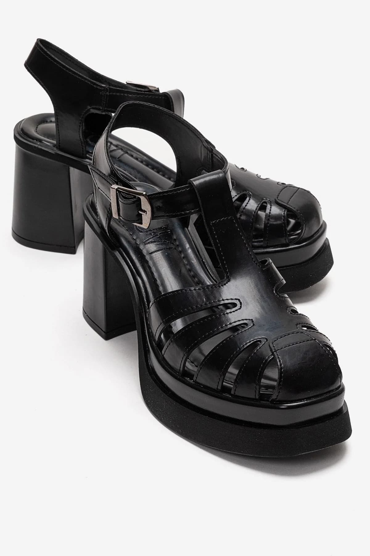 ROVENA - Black Platform Block Heel Sandal (Women)
