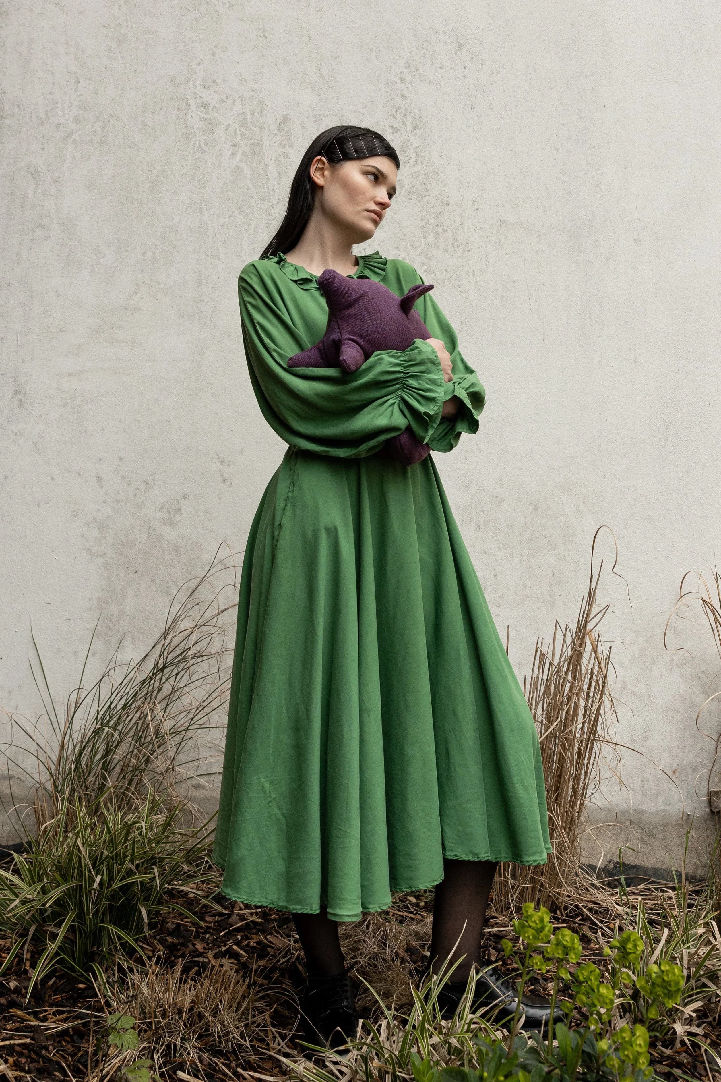 Florence Green Ruffle Midi Dress