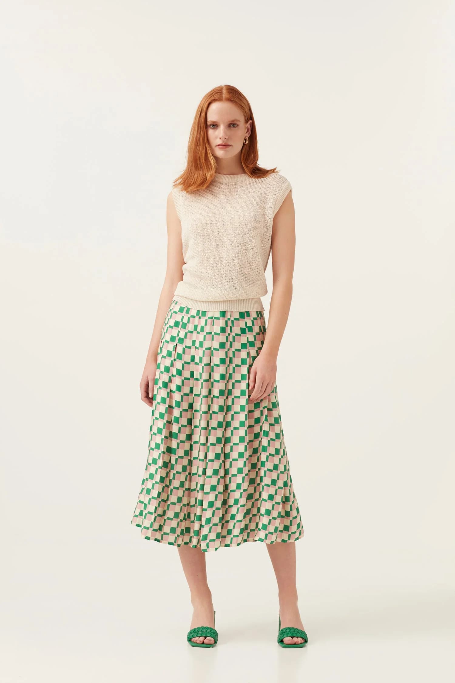 Pink/Green Checkerboard Midi Skirt