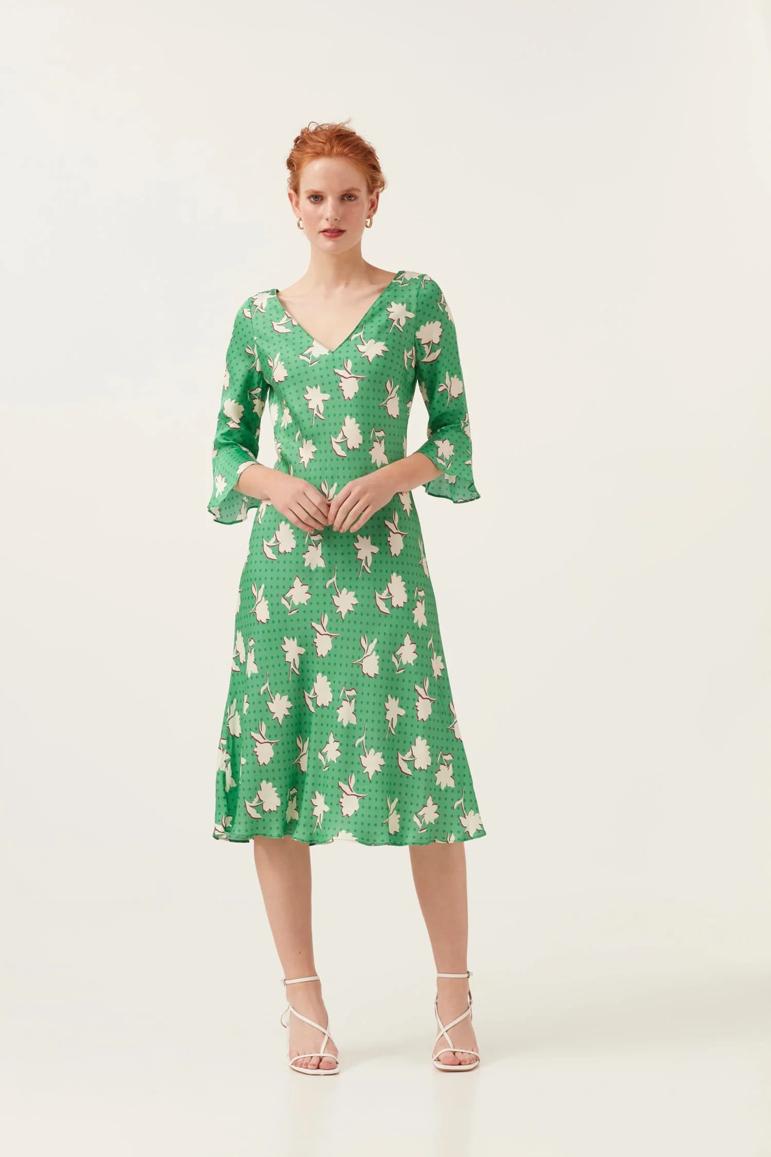 Polka Dot Floral 3/4 Sleeve Dress – image 1