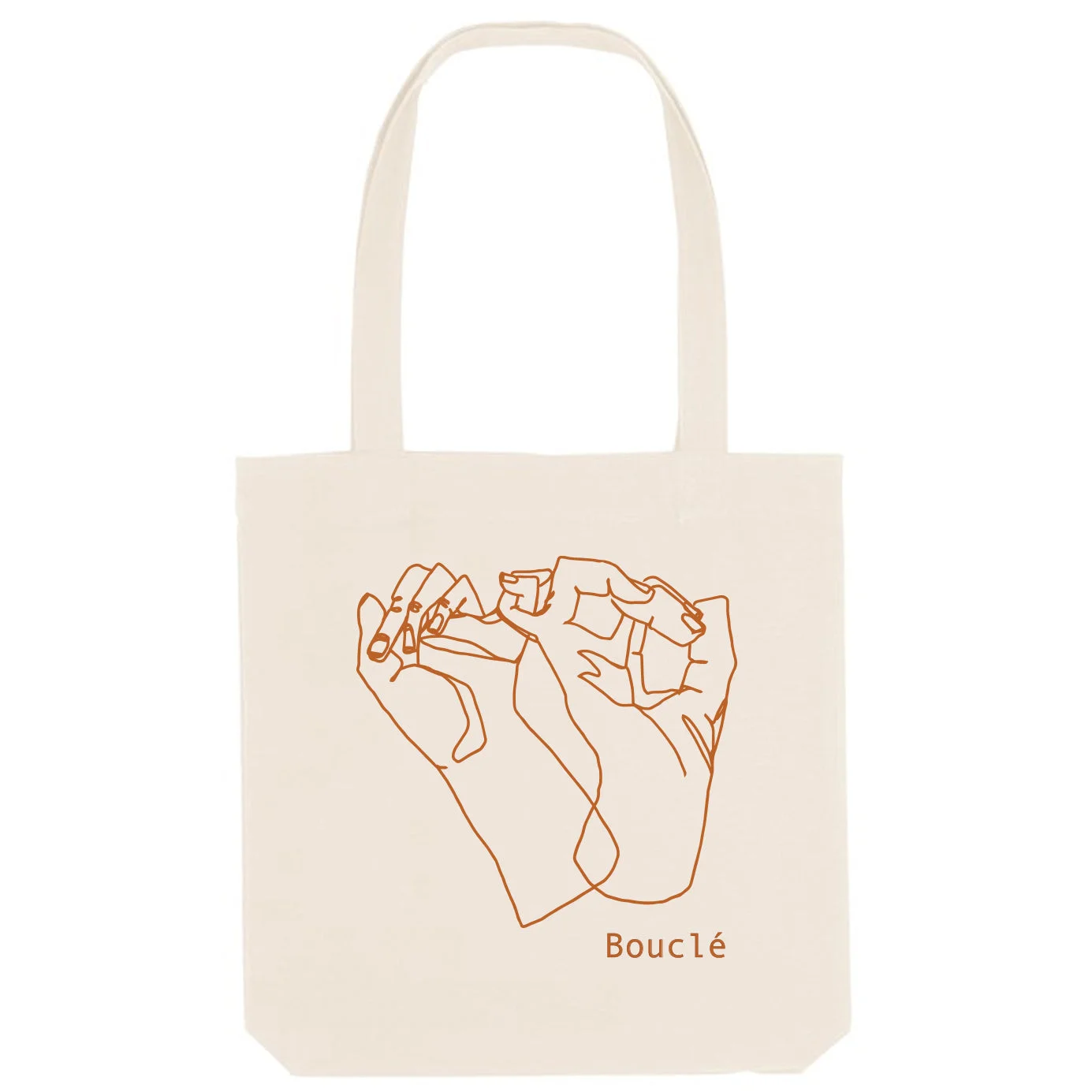 Ecru Recycled Woven Shopper Bag with Terracotta Interlinked Hands Screenprint