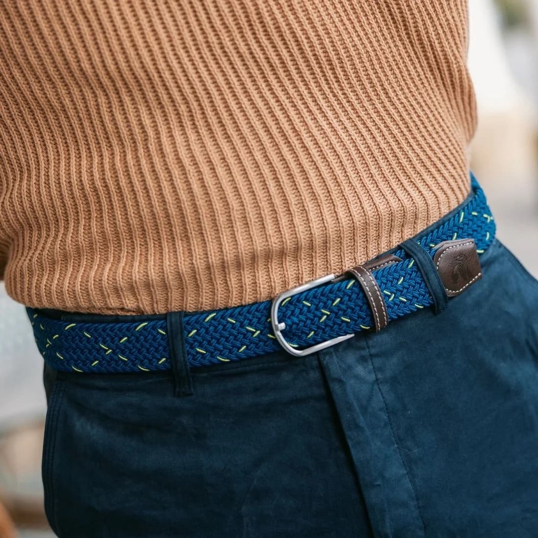 Woven Belt - Navy & Green Dot