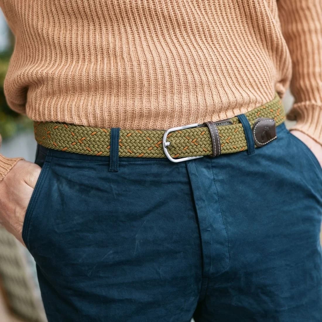 Woven Belt - Khaki & Orange Dot