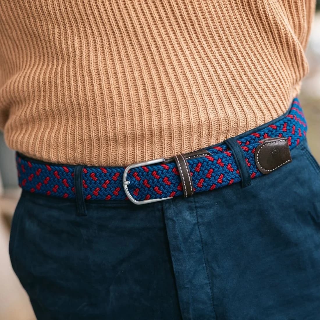 Woven Belt - Navy / Burgundy Spot