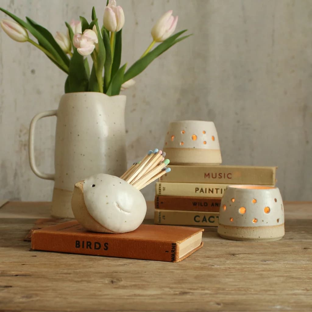 Bird Match Holder Pot Off-White