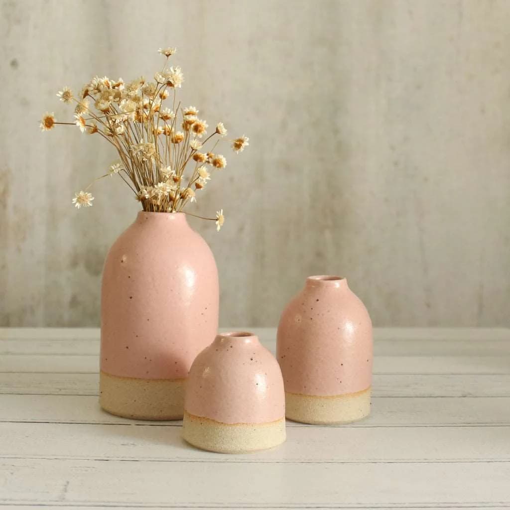 Bud Vases Pale Pink Stoneware