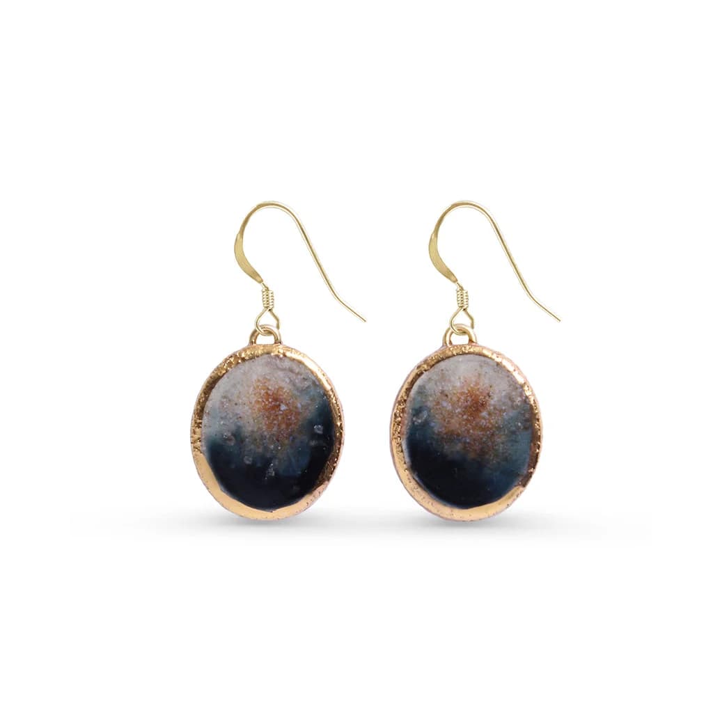 Eclipse Oval Drop Earrings – Ceramic, Glass & Gold – image 1