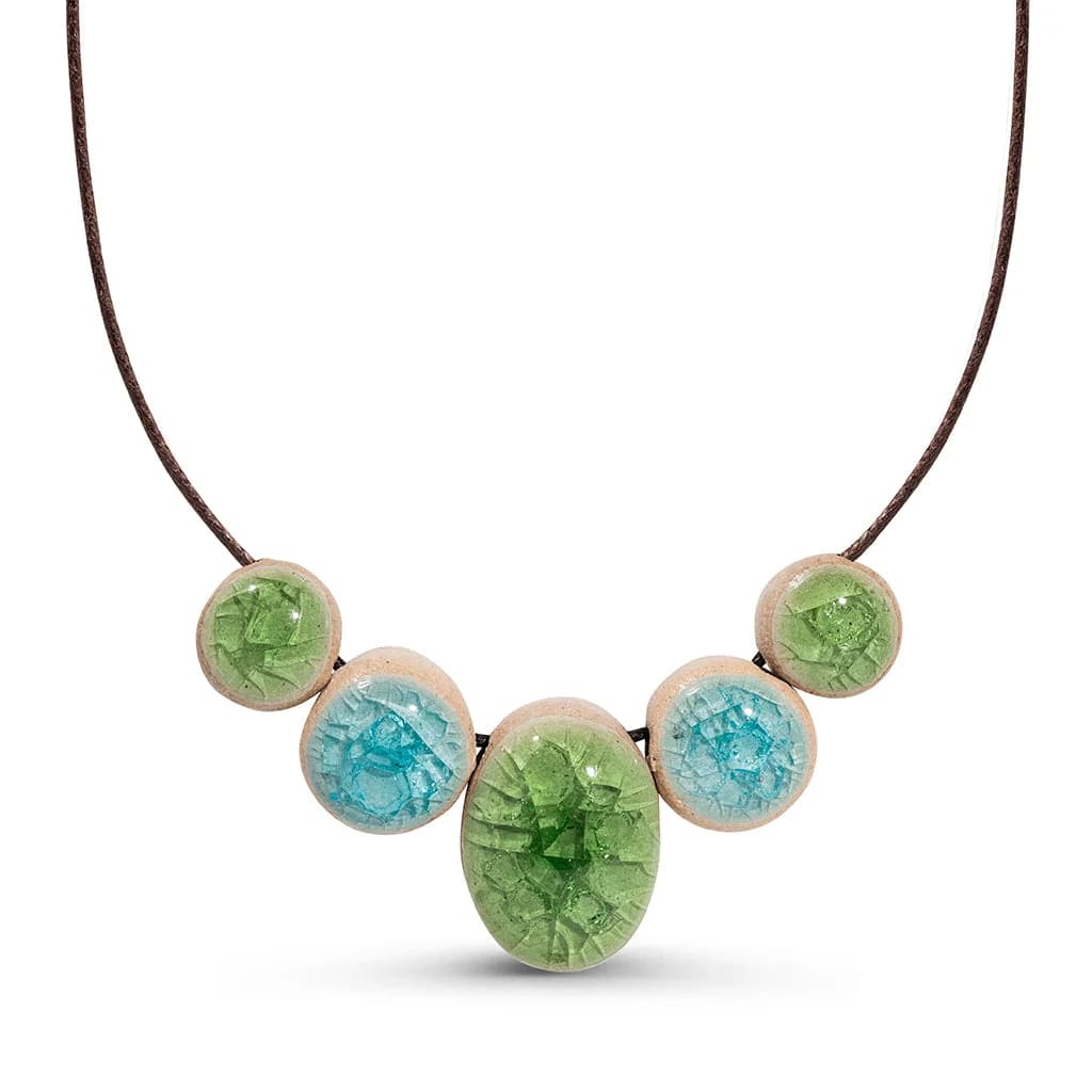 Emerald and Aqua Recycled Glass Chunky Adjustable Necklace – image 1