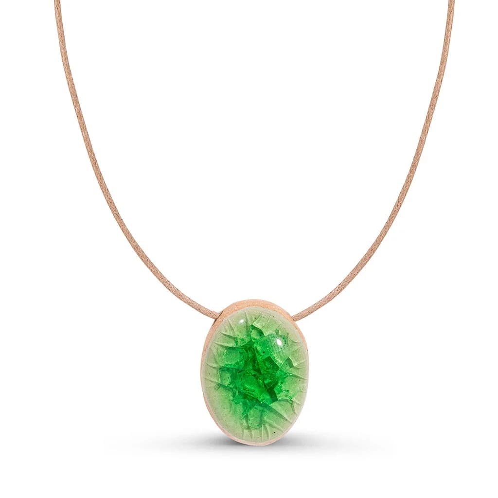Emerald Green Recycled Glass Oval Adjustable Necklace – image 1