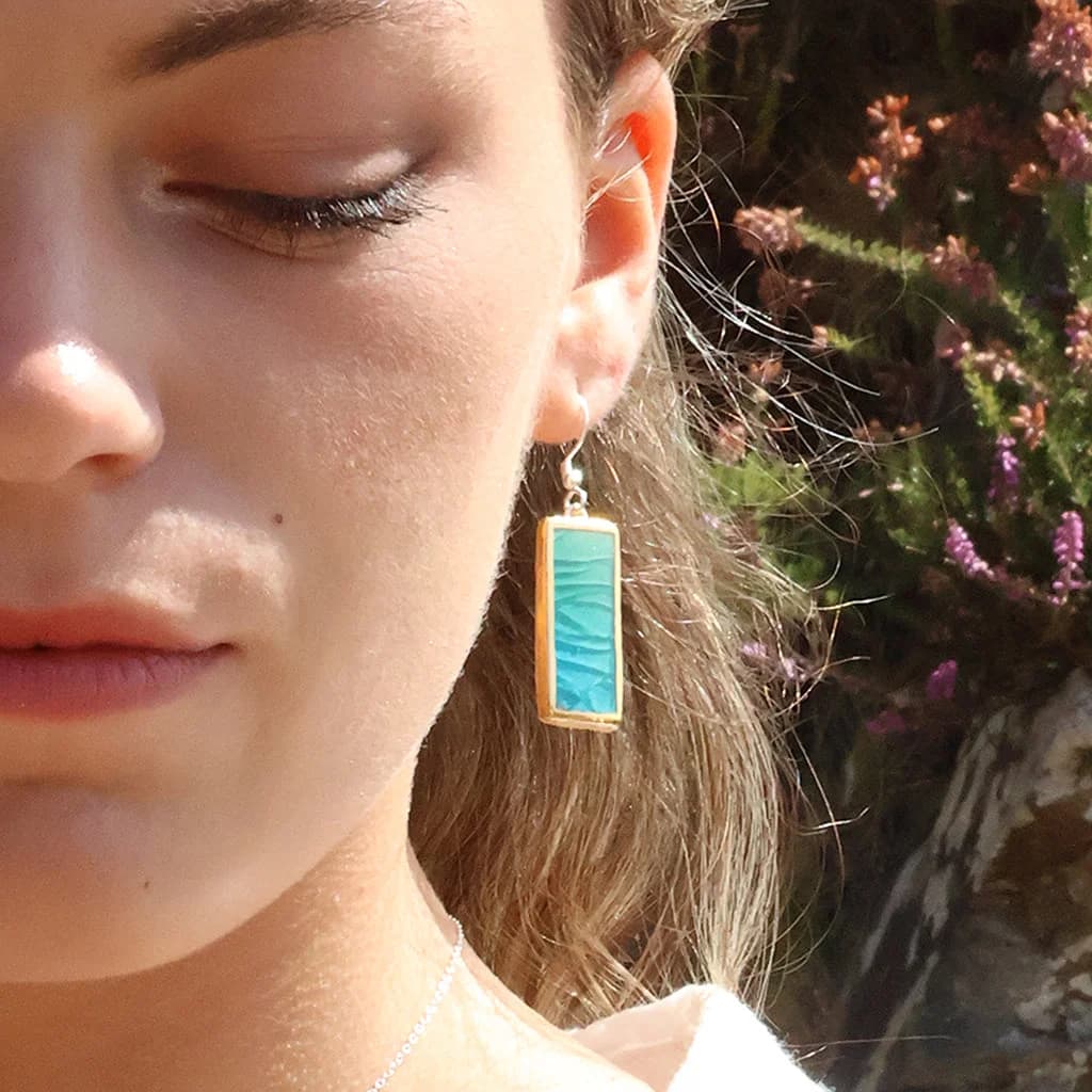 Emerald Turquoise Lagoon Drop Earrings - Sterling Silver and Ceramic
