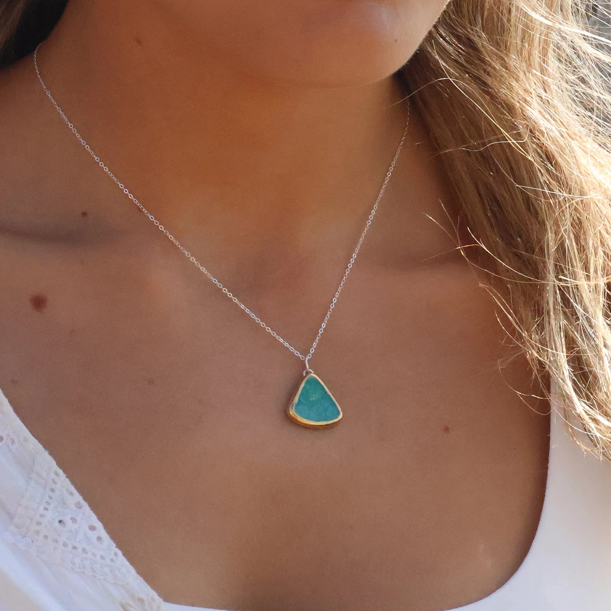 Emerald Turquoise Lagoon Teardrop Pendant - Sterling Silver
