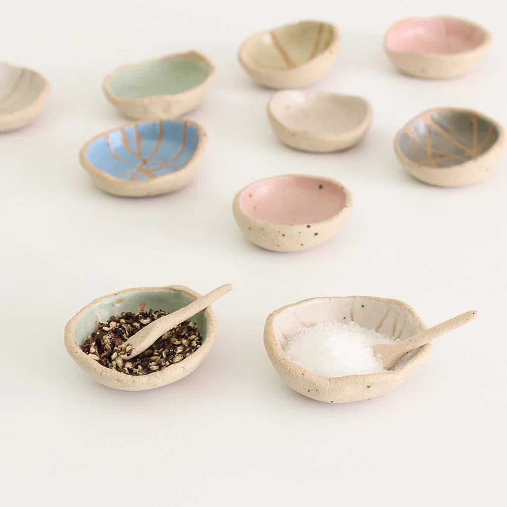 Handmade Salt and Pepper Condiment Bowl with Spoon – image 1