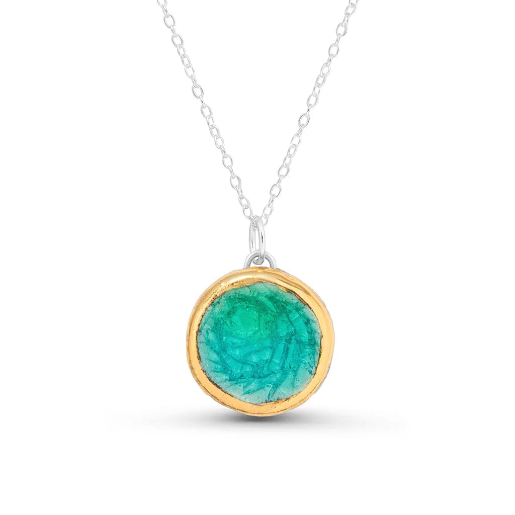 Large Round Emerald Turquoise Lagoon Sterling Silver Pendant – image 1