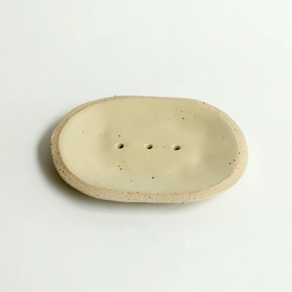 Light Yellow Stoneware Soap Dish – image 1