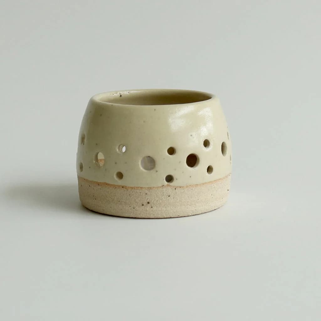 Light Yellow Tealight Candle Holder Stoneware