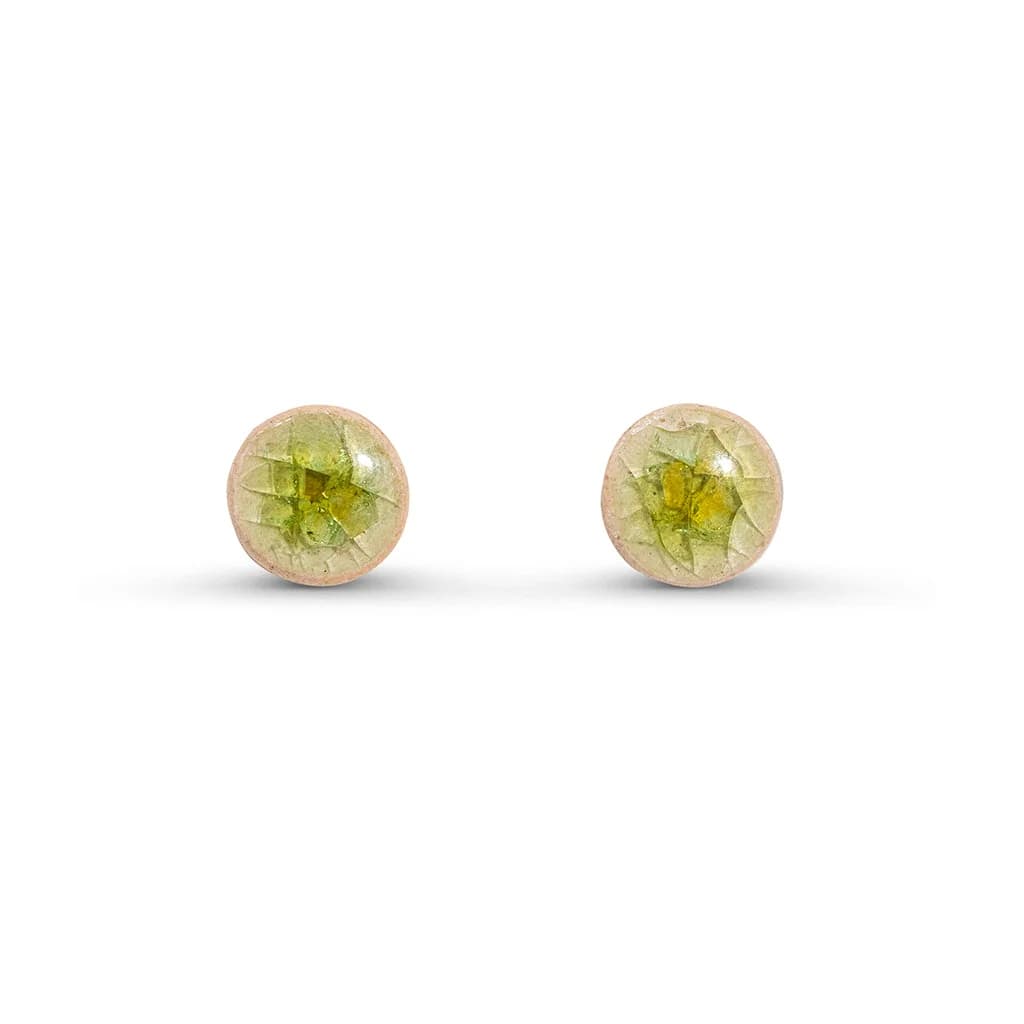 Lime Green Recycled Glass Stud Earrings – image 1