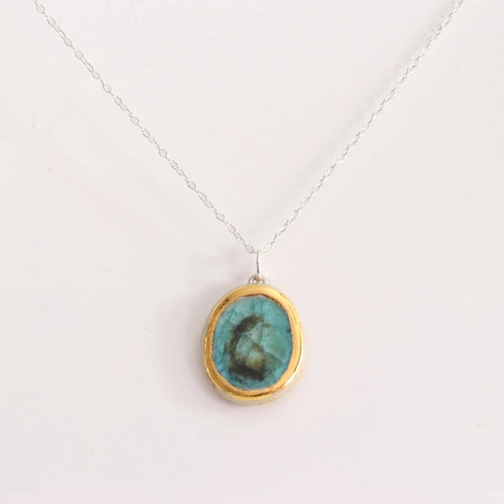 Turquoise Reef Oval Sterling Silver Pendant – image 1