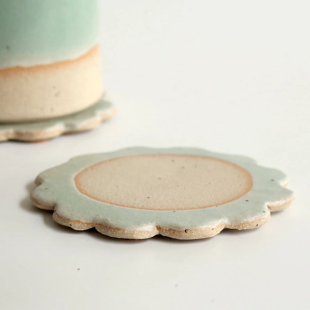 Mint Green Flower Stoneware Coaster – image 1