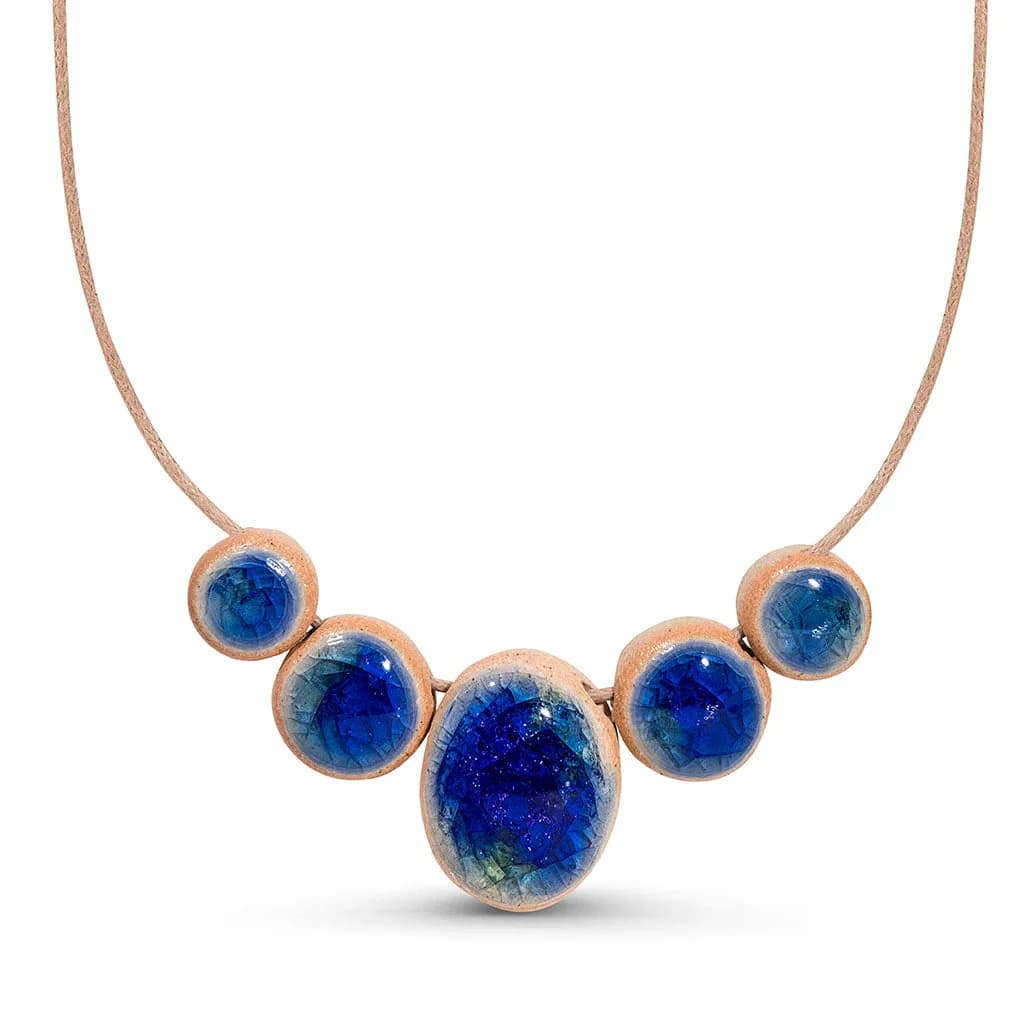 Navy and Lime Recycled Glass Chunky Adjustable Necklace